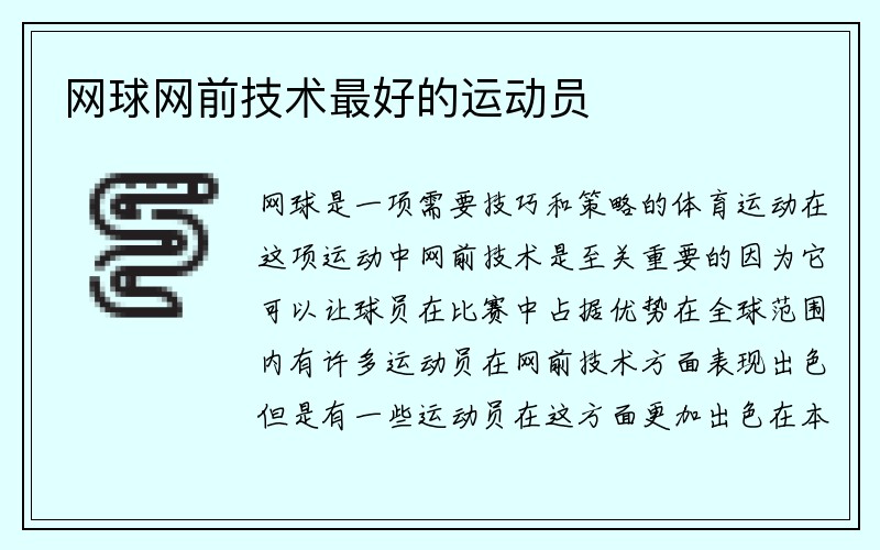 网球网前技术最好的运动员